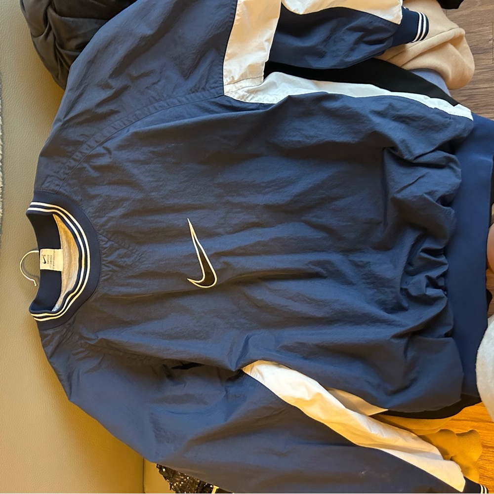 Vintage Navy Blue White Nike Crewneck Windbreaker, Men’s size Large